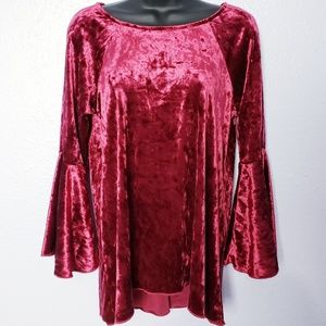 Cupio Bell Sleeve Maroon Wine Color Crushed Velvet